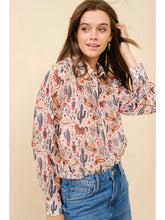 Load image into Gallery viewer, Western Print Chiffon Button Up Blouse