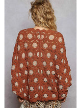 Load image into Gallery viewer, V-Neck Long Sleeve Floral Contrast Crochet Cardigan Top