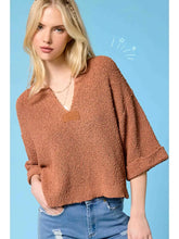 Load image into Gallery viewer, Roll Up Sleeve Round Notched Neckline Sweater