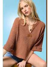 Load image into Gallery viewer, Roll Up Sleeve Round Notched Neckline Sweater
