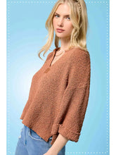 Load image into Gallery viewer, Roll Up Sleeve Round Notched Neckline Sweater