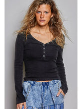 Load image into Gallery viewer, Long Sleeve Novelty Button Wide V Neck Solid Knit Top