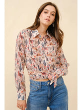 Load image into Gallery viewer, Western Print Chiffon Button Up Blouse
