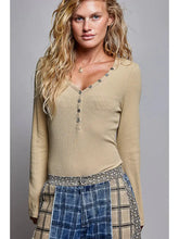 Load image into Gallery viewer, Long Sleeve Novelty Button Wide V Neck Solid Knit Top