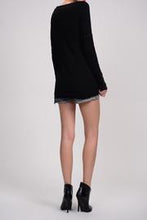 Load image into Gallery viewer, Three button cuff long sleeve V-neck T-shirt in black.  Back view.